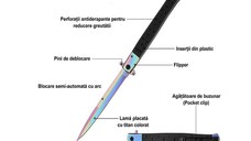 Briceag tip Stiletto, multicolor, deschidere manuala, lungime 33 cm, lama metalica
