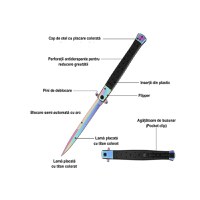 Briceag tip Stiletto, multicolor, deschidere manuala, lungime 33 cm, lama metalica - 1