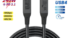 Cablu de date USB4 50 cm, USB-C la USB-C, transfer date 40Gbps, incarcare rapida 240W, suport video 8K@60Hz