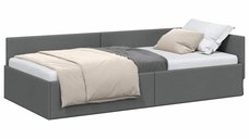 Cadru de pat coltar cu headboard Manual Gri inchis 90 x 190 cm