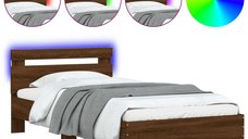 Cadru de pat cu tablie si lumini LED RGB, stejar maro, 90x190 cm