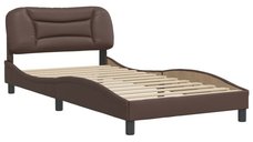 Cadru de pat maro cu tablie, 100x200 cm, din piele ecologica