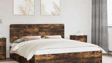 Cadru de Pat Stejar Fumuriu 180 x 200 cm din Lemn de Pin Masiv