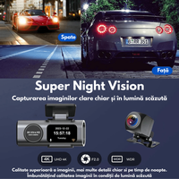 Camera Auto Dubla de bord 4k – 2160p Full HD, WIFI+GPS, G-Senzor, Aplicatie pe Telefon, Night Vision, Inregistrare bucla - 1