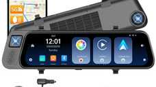 Camera de bord Auto tip Oglinda - Dasbo®, Navigatie Auto cu 3 Camere, Fata 2K + spate si interior 1080P, Carplay