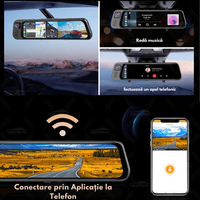 Camera de bord Auto tip Oglinda - Dasbo®, Navigatie Auto cu 3 Camere, Fata 2K + spate si interior 1080P, Carplay - 8