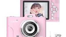 Camera Foto Digitala Auraliv® Roz 48MP Ultra HD, 2.5K UHD, Video 1080P,  Ecran IPS 2.8”,Baterie 750mAh,Card 32GB Inclus