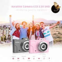 Camera Foto Digitala Auraliv® Roz 48MP Ultra HD, 2.5K UHD, Video 1080P,  Ecran IPS 2.8”,Baterie 750mAh,Card 32GB Inclus - 2