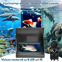 Camera Subacvatica pentru Pescuit 1080P cu Ecran IPS 4.3”, Dasbo®, Unghi 220°, Viziune Nocturna IR, Baterie 5000 mAh - 5