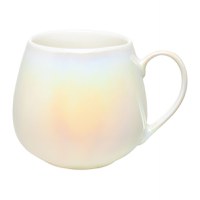 Cana AMBITION Pearl 380ml, design metalic, portelan alb - 1