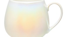 Cana AMBITION Pearl 380ml, design metalic, portelan alb
