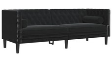 Canapea Chesterfield cu pernute/3 locuri, negru, catifea