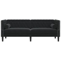 Canapea Chesterfield cu pernute/3 locuri, negru, catifea - 4