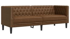 Canapea Chesterfield maro cu 3 locuri, tapiterie din piele intoarsa ecologica