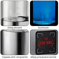 Carafa 2L cu recipient pentru hidrogenat si purificat apa, GlowforHome, apa plasmatica, terapeutica, argintiu-negru - 2