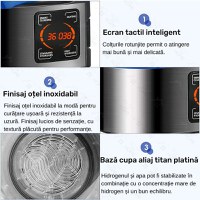 Carafa 2L cu recipient pentru hidrogenat si purificat apa, GlowforHome, apa plasmatica, terapeutica, argintiu-negru - 4