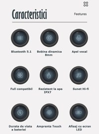 Casti Audio Wireless fara fir, Bluetooth 5.1, tip Earbuds cu Control Touch,Microfon,Noise Cancelling,tip Earpods Telefon - 6