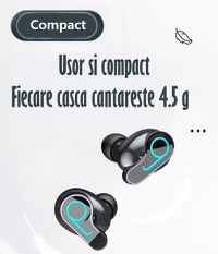 Casti Audio Wireless fara fir, Bluetooth 5.1, tip Earbuds cu Control Touch,Microfon,Noise Cancelling,tip Earpods Telefon - 5