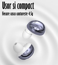 Casti Audio Wireless fara fir, Bluetooth 5.1, tip Earbuds cu Control Touch,Microfon,Noise Cancelling,tip Earpods Telefon - 6