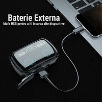 Casti Smart Techstar® M10, Wireless, Bluetooth V5.1, Touch, Display Digital, 2000mAh, pentru iPhone Xiaomi Huawei, Negru - 5