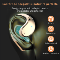 Casti wireless open-ear, traducere AI in timp real, 144 limbi, afisaj digital, bluetooth 5.4 dual-mode, Bej - 6