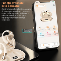 Casti wireless open-ear, traducere AI in timp real, 144 limbi, afisaj digital, bluetooth 5.4 dual-mode, Bej - 12