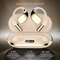 Casti wireless open-ear, traducere AI in timp real, 144 limbi, afisaj digital, bluetooth 5.4 dual-mode, Bej - 10