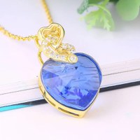 Colier Placat cu Aur Alb si Rodiu, Pandantiv Cristal Austria, forma inima - 3