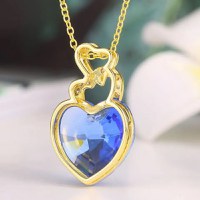 Colier Placat cu Aur Alb si Rodiu, Pandantiv Cristal Austria, forma inima - 4