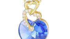 Colier Placat cu Aur Alb si Rodiu, Pandantiv Cristal Austria, forma inima