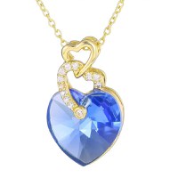 Colier Placat cu Aur Alb si Rodiu, Pandantiv Cristal Austria, forma inima - 1