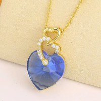 Colier Placat cu Aur Alb si Rodiu, Pandantiv Cristal Austria, forma inima - 2