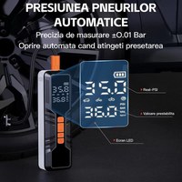 Compresor auto portabil Techstar LW-8018 cu afisaj digital LCD si lanterna LED, presiune maxima 10.3 bar (150 PSI) - 8