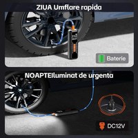 Compresor auto portabil Techstar LW-8018 cu afisaj digital LCD si lanterna LED, presiune maxima 10.3 bar (150 PSI) - 4
