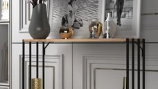 Consola, Hanah Home, pal melaminat, negru si pin atlantic, 90x26x80 cm