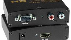 Convertor / Adaptor Nelbo VGA - HDMI, Full HD, adaptor activ unidirectional cu alimentare, de calitate superioara