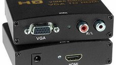 Convertor / Adaptor Nelbo VGA - HDMI, Full HD, adaptor activ unidirectional cu alimentare, de calitate superioara