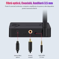 Convertor Audio Digital la Analog Techstar® OT14, Compatibil Bluetooth 5.0, DC 5V, AUX 3.5 mm, Cablu audio optic, RCA - 1