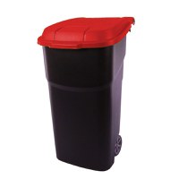 Cos de gunoi pe roti 100L, capac rosu, ROTHO Atlas - 1