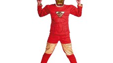 Costum Iron Man pentru copii, marime L, 7-9 ani, 120-130 cm, rosu, masca inclusa
