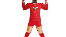 Costum Iron Man pentru copii, marime M, 7 - 9 ani, 120-130 cm, rosu, masca plastic inclusa