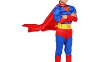 Costum Superman cu muschi, IdeallStore®, 3-5 ani , Albastru , Halloween