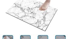 Covoras de Baie Marble 60x40cm, Alb Antiderapant si Extra Absorbant