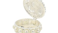 Cutie Bijuterii Rotunda AZAY 5 cm cu Decoratiuni Perle si Strasuri – Eleganta si Rafinament