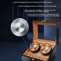 Cutie intors ceasuri automatice premium GlowforHome, Watch Winder, 4 spatii rotire si 6 sloturi depozitare - 7