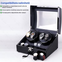 Cutie intors ceasuri automatice premium GlowforHome, Watch Winder, 4 spatii rotire si 6 sloturi depozitare - 4
