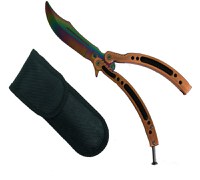 Cutit - Briceag fluture - Balisong - Butterfly cu design multicolor, 24 cm, bronz - 1