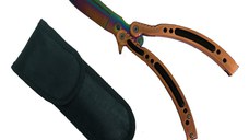 Cutit - Briceag fluture - Balisong - Butterfly cu design multicolor, 24 cm, bronz