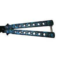 Cutit, Briceag fluture, Butterfly, Scared Skulls, pentru antrenament, 22 cm, albastru - 5