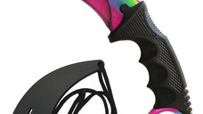 Cutit de vanatoare IdeallStore®, Karambit tip CS:GO, multicolor, teaca cu snur inclusa